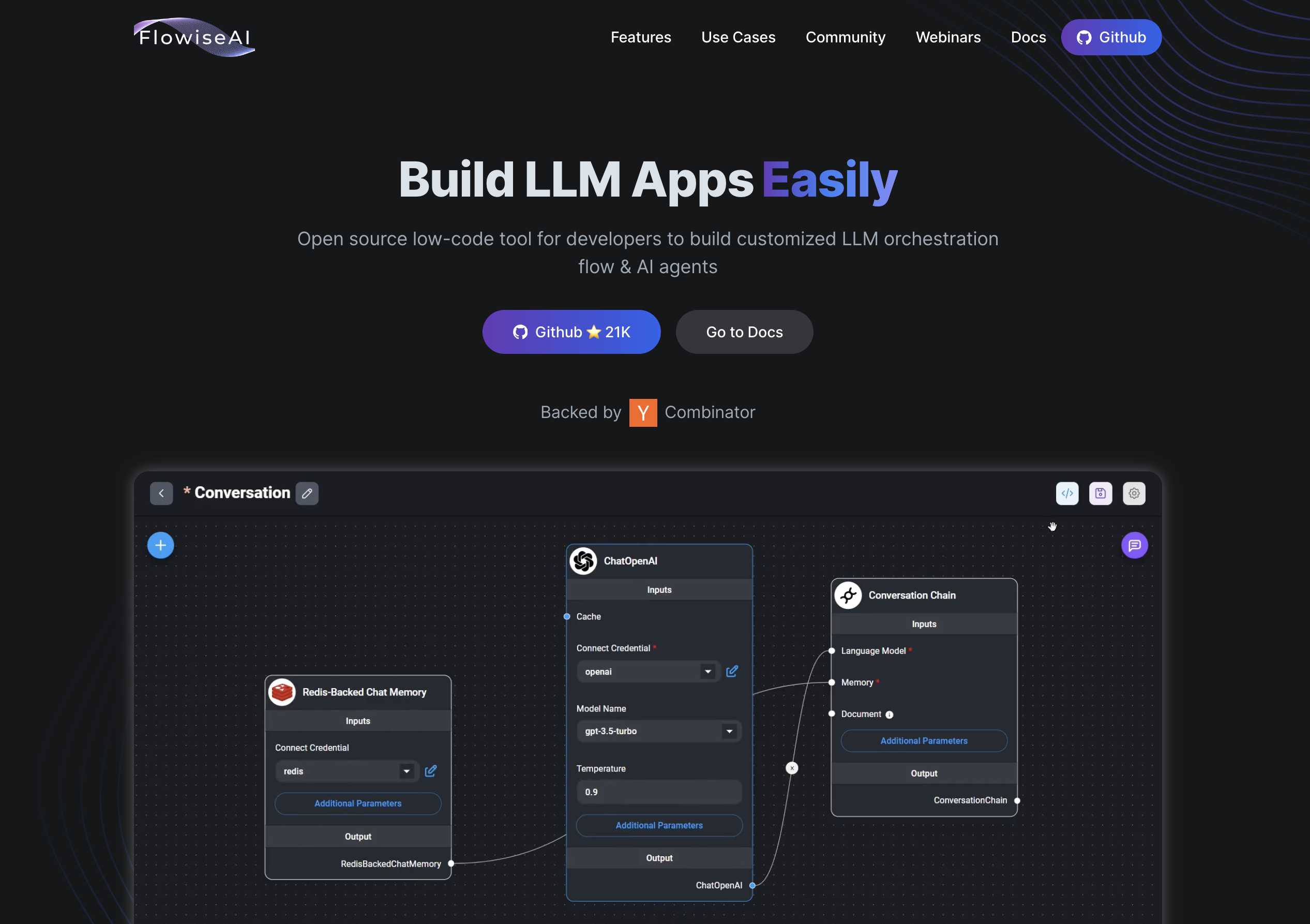 Flowise AI homepage: Build LLM Apps Easily