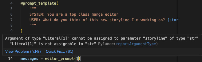 Mirascope Prompt Function Incorrect Type Error