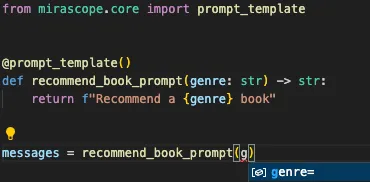 Mirascope Prompt Function Autocomplete