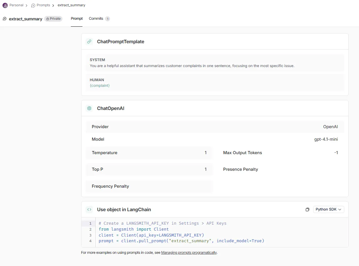 LangSmith Prompt UI