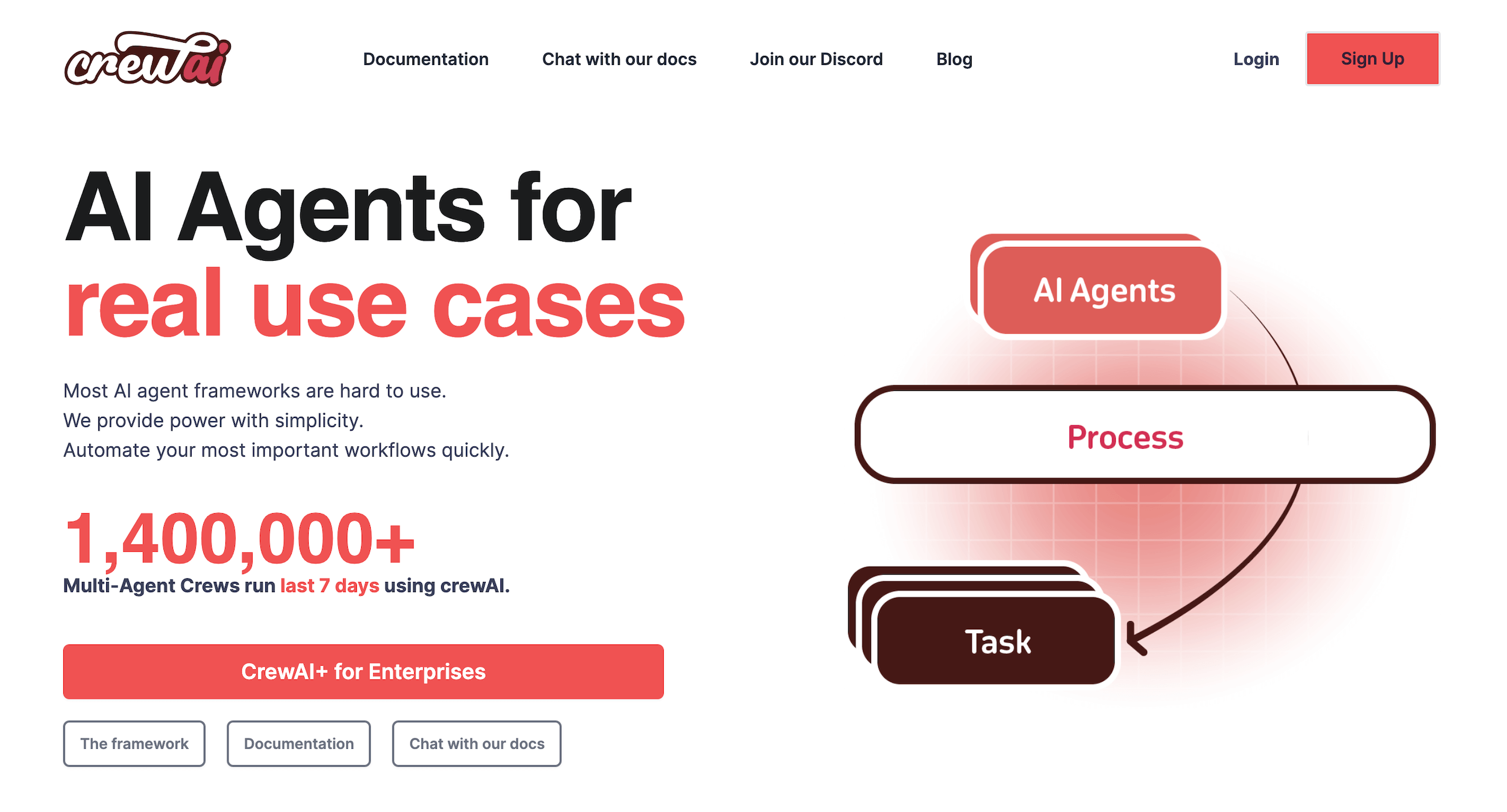 crewAI homepage: AI Agents for real use cases