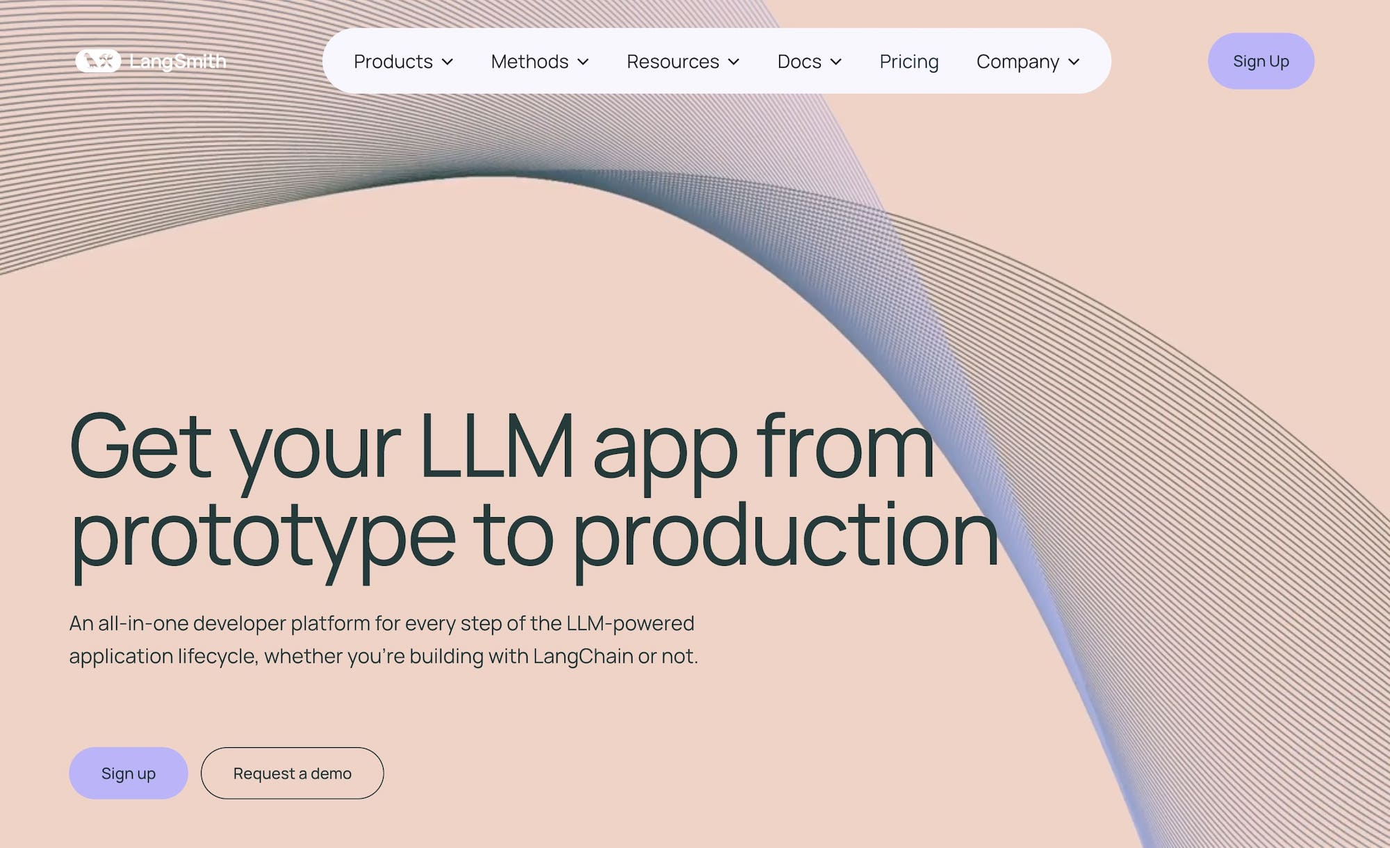 LangSmith homepage: Get your LLM app from prototype to production