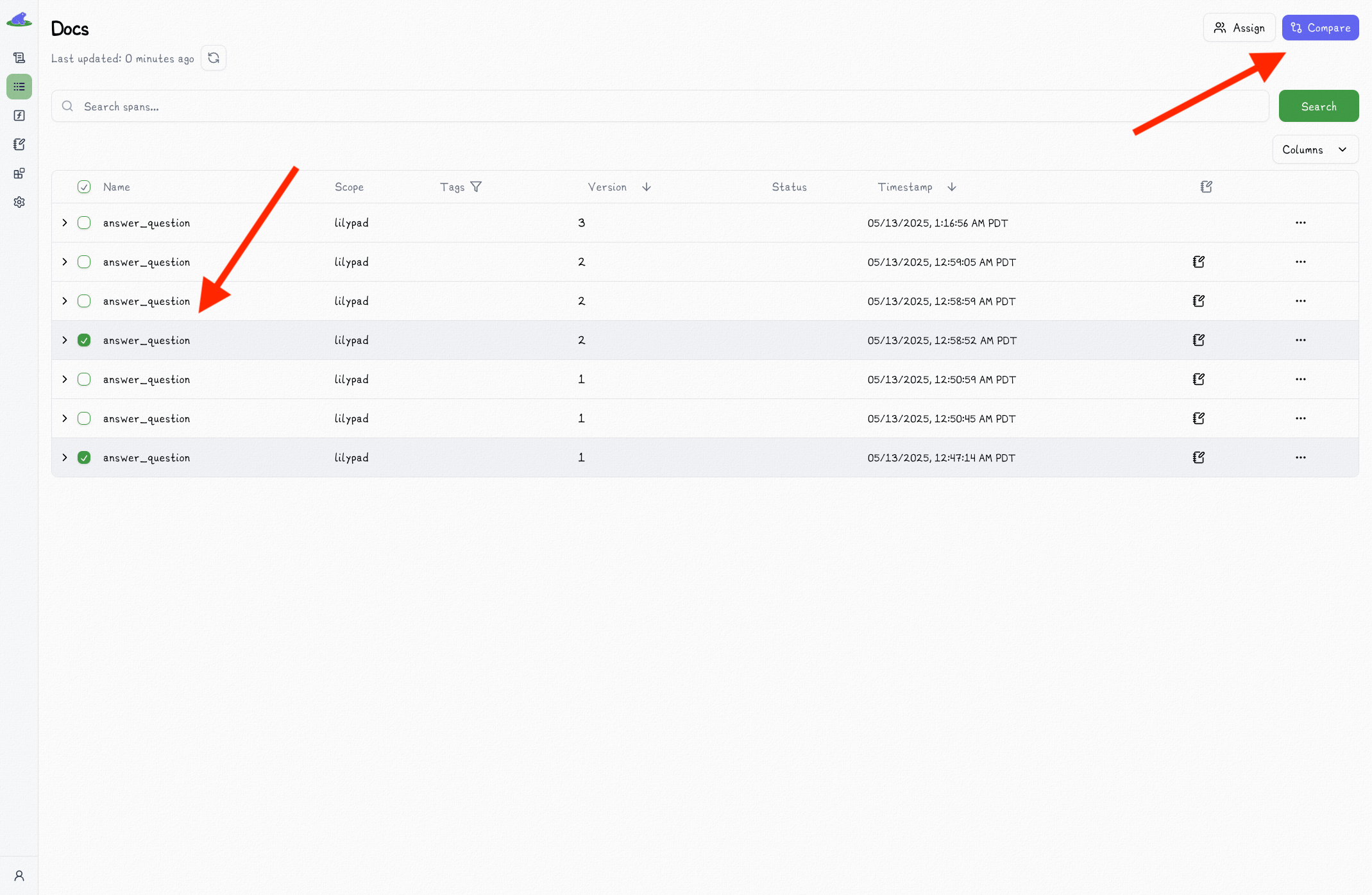 Click Compare Button For Traces